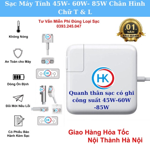Sạc Máy Tính 45W 14.85V – 3.05A , 60W 16.5V – 3.65A , 85W 20V – 4.25A MS1 MS2 Chân Cắm Chữ L Và T