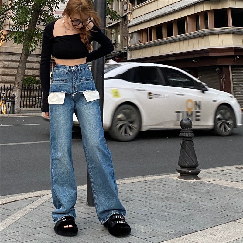 Quần Jean Ống Rộng Túi Trắng LSEOUL J0770 Cá Tính Trẻ Trung Năng Động