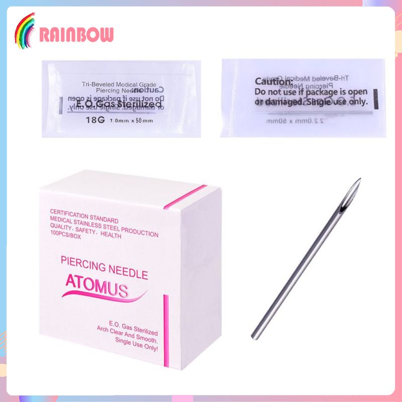 Bộ 100 Kim Xỏ Khuyên Bằng Thép Không Gỉ Hahaha1 12 / 14 / 16 / 18 / 20G