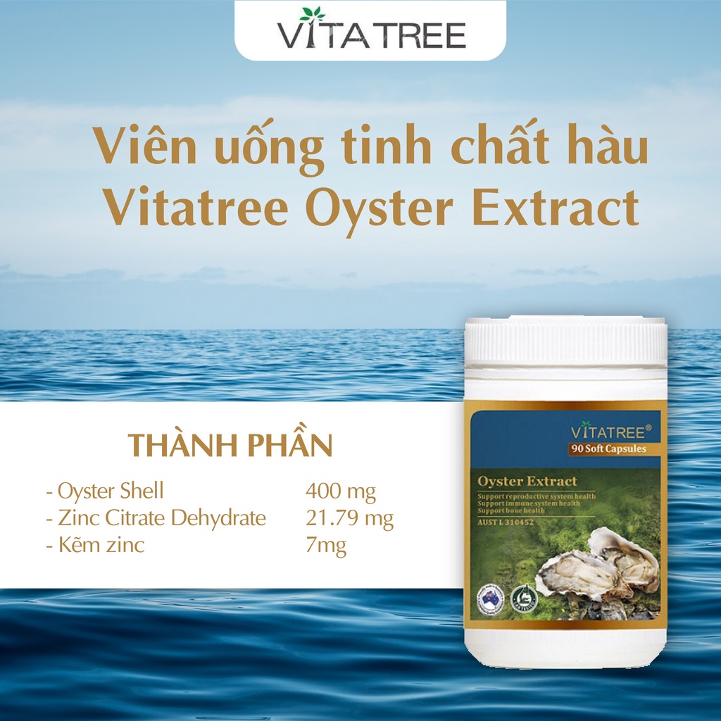 Tinh chất hàu biển Vitatree Oyster Extract tăng cường sinh lý nam của Úc hộp 90 viên