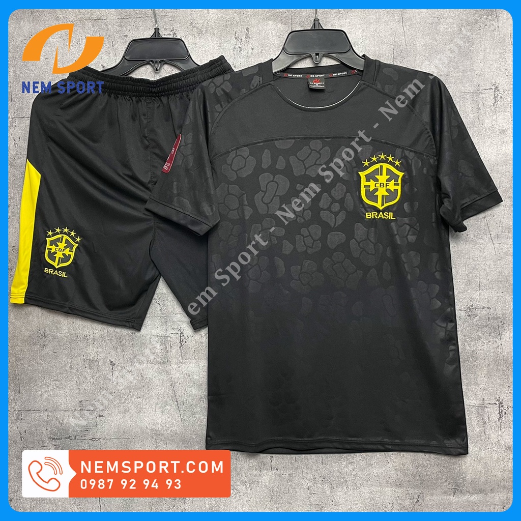 Áo Đá Bóng Đội Tuyển BRAZIL Màu Đen WC 2022 IN TÊN SỐ