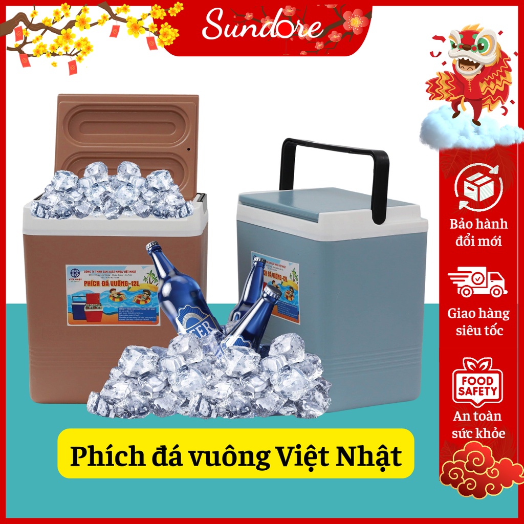 Phích đựng đá vuông giữ nhiệt 12L, 18L Hokori Việt Nhật (3917/3918), Thùng đá vuông màu sắc nhã nhặn