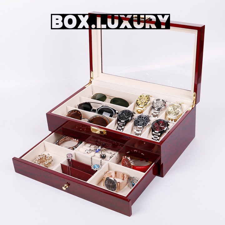 Hộp Đồng Hồ VIP Gỗ Sơn Mài - Gỗ Đen - Gỗ Bọc Da PU 2 Tầng, Có Nhiều Mầu Nhiều Mẫu Mã Khác Nhau - BOXDONGHO