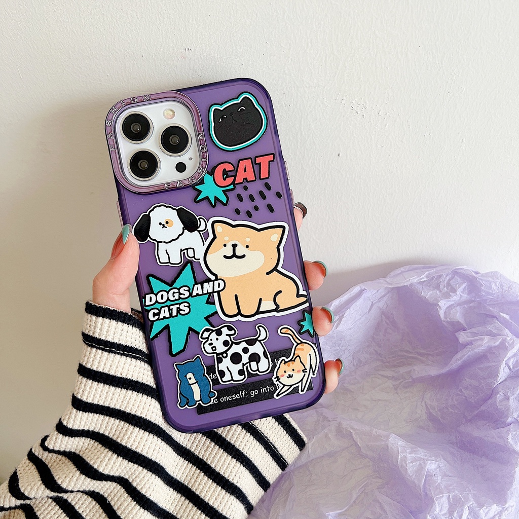 Ốp Điện Thoại Tpu Silicon Mềm Chống Rơi Họa Tiết Chú Cún Hoạt Hình Mạ Điện Cho iPhone 14 13 12 11 Pro Max 14 Plus