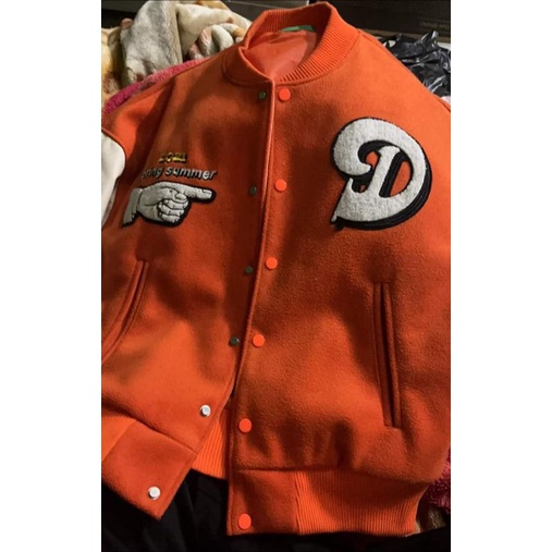 Áo bomber - Jacket Varsity phối tay da Doncare chất dạ cúc bấm Nam nữ