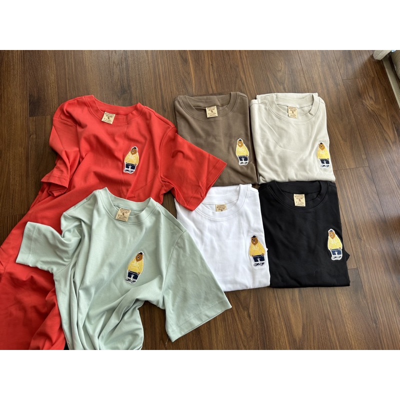 Đầm thun suông Gấu thêu. Hình cận vải shop chụp thật