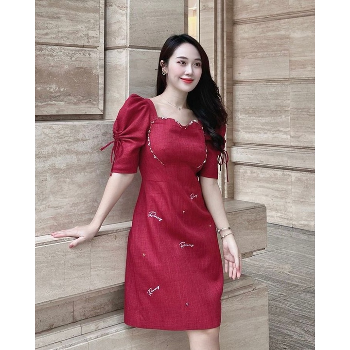 Váy đỏ Livya Dress Rimmy thiết kế tay bồng cách điệu