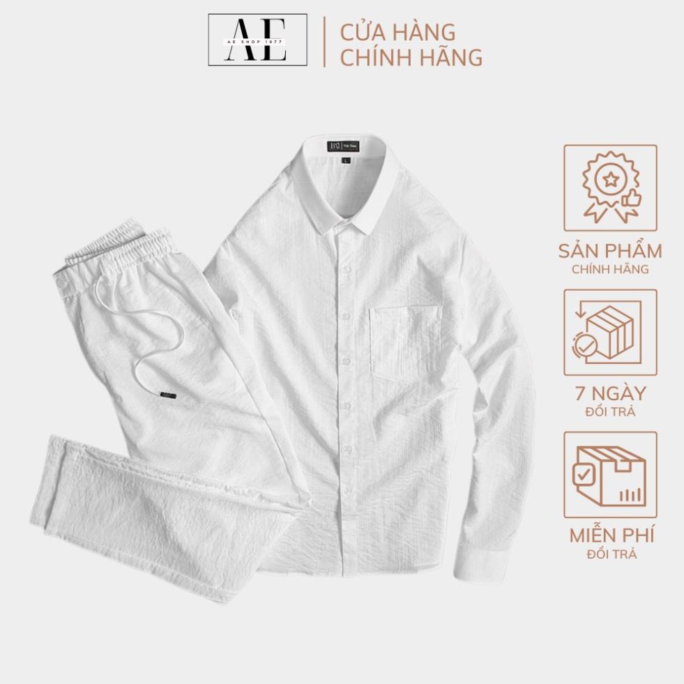 Set Bộ Đồ Nam Quần Đũi Dài + Áo Đũi Dài Cổ Bẻ Phong Cách Năng Động Thoải Mái