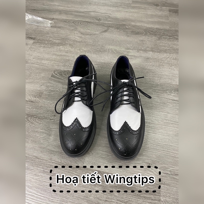 Derby Wingtip Black White, giày da nam D04 | BigBuy360 - bigbuy360.vn