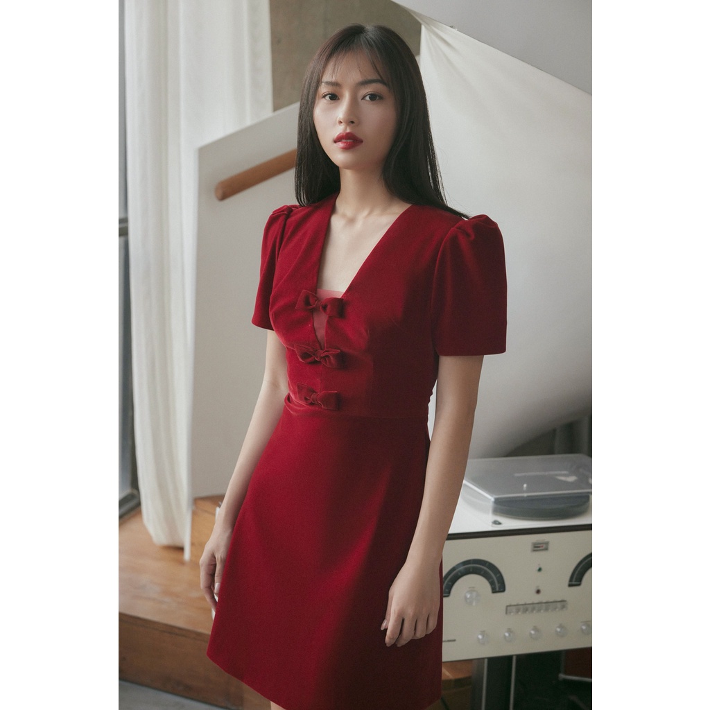 Little Velvet Dress HUONG BOUTIQUE HBV1227, 2 màu đỏ & đen