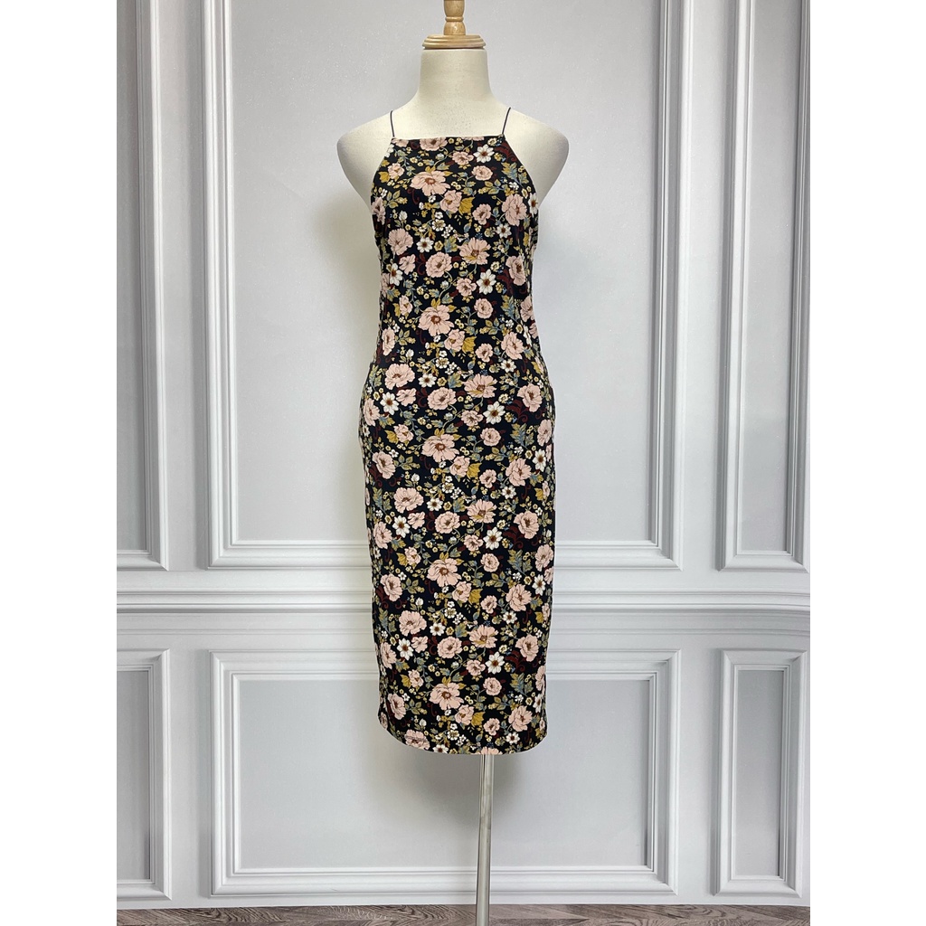 V1138 Váy hai dây hoạ tiết hoa FOREVER21 hàng hiệu chính hãng thời trang nữ màu đen size M secondhand thanh lý ký gửi