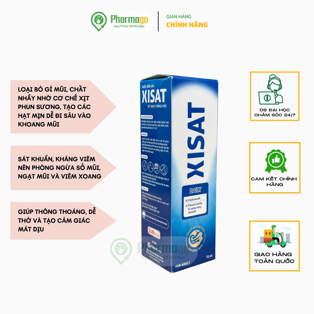 Nước biển sâu Xisat -Nước Muối Biển Vệ Sinh Mũi Làm Sạch Bụi Bẩn, Thông Thoáng Mũi Ngừa Sổ Mũi