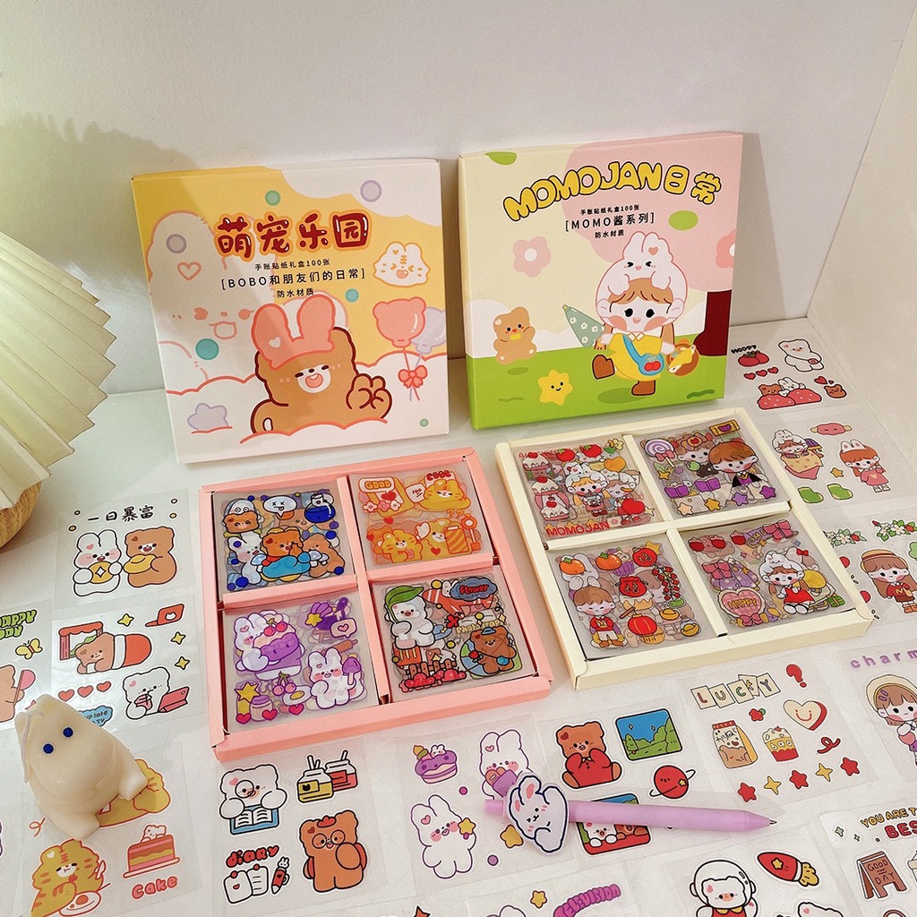 Sticker 1 hộp 100 tấm nhiều màu sắc đẹp dễ thương