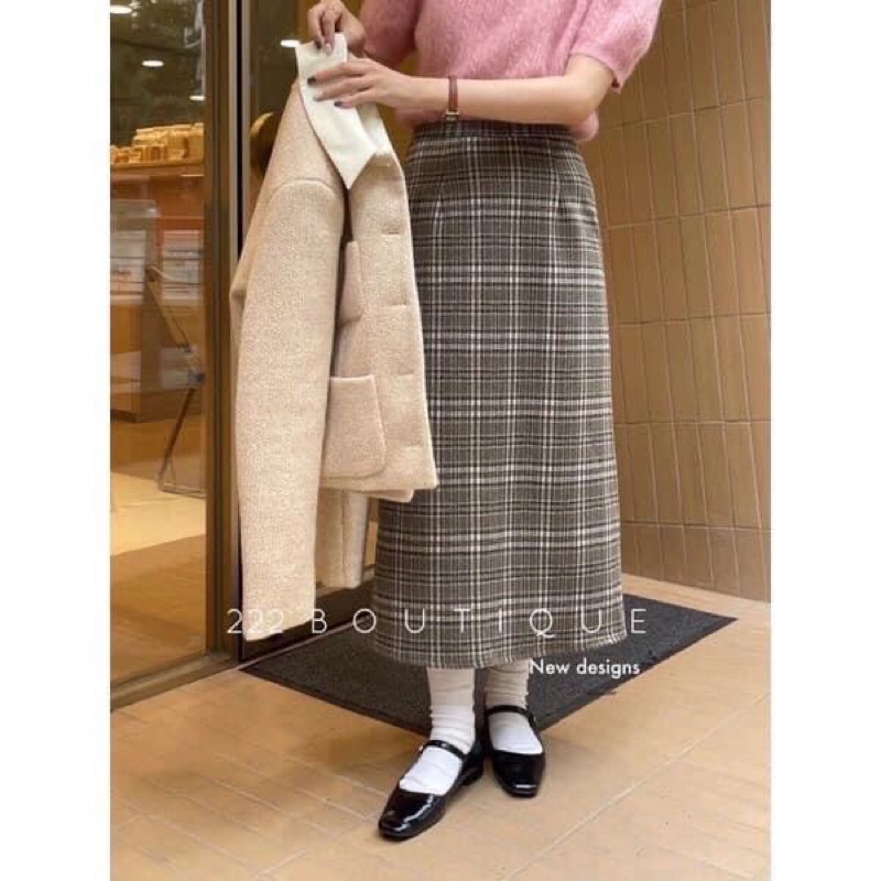 Chân váy dạ kẻ dài vintage chất mềm mịn dày dặn mặt tuyết Nhung (Ảnh thật/Video)