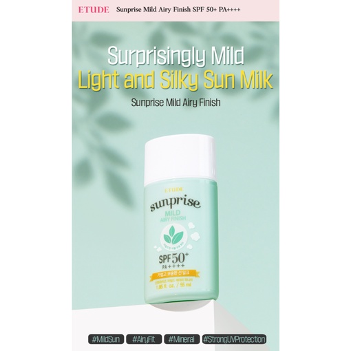 Gel sữa chống nắng dịu nhẹ Etude Sunprise Mild Suncreen SPF50+ PA++++ 50g mát dịu thấm nhanh và mỏng nhẹ