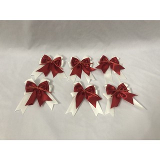 Nơ lụa satin thắt sẵn trắng phối đỏ/nơ