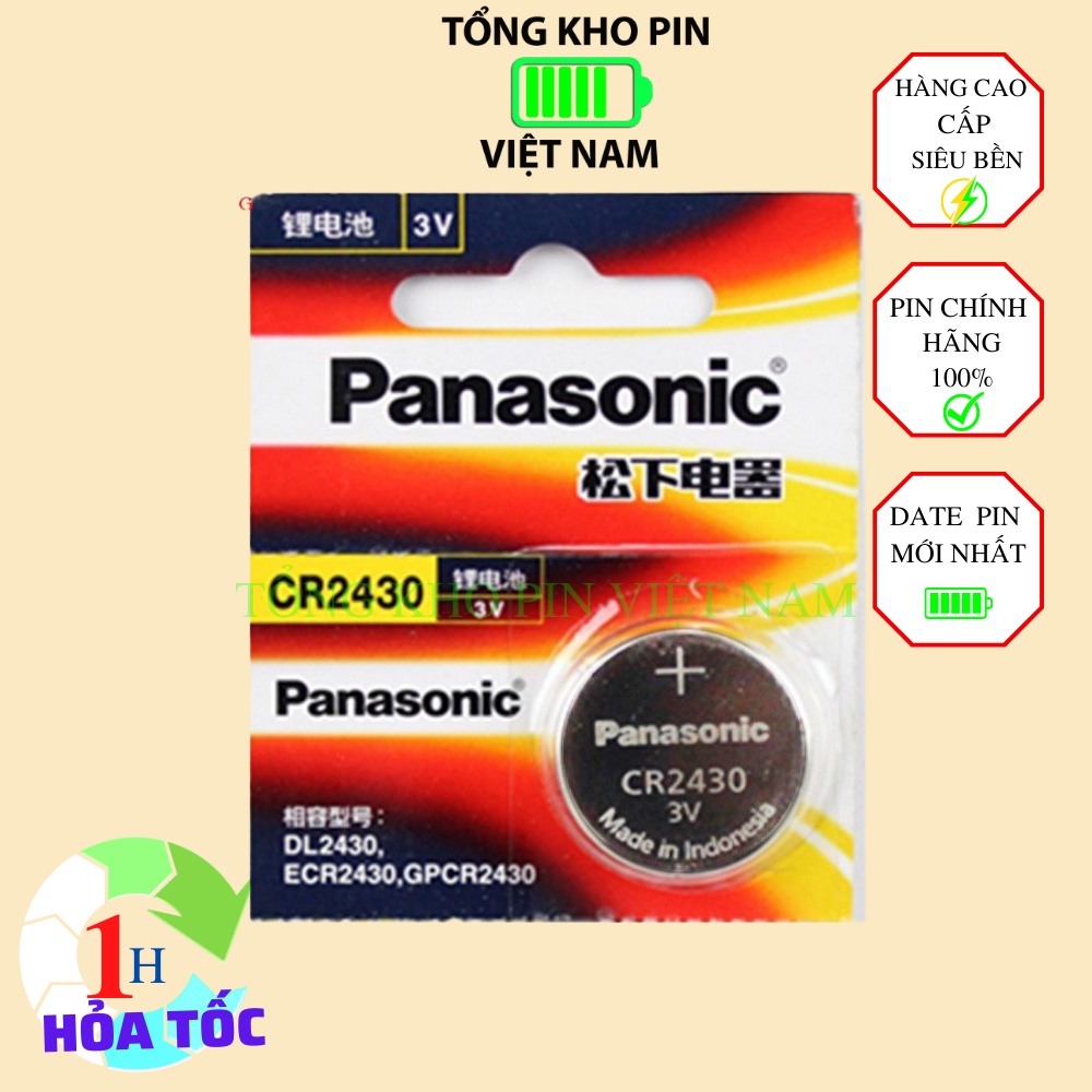 Pin cúc áo CR2430 chính hãng Panasonic-2430 Lithium 3V - Vỉ 1 viên phù hợp với các thiết bị điện tử, đồng hồ.