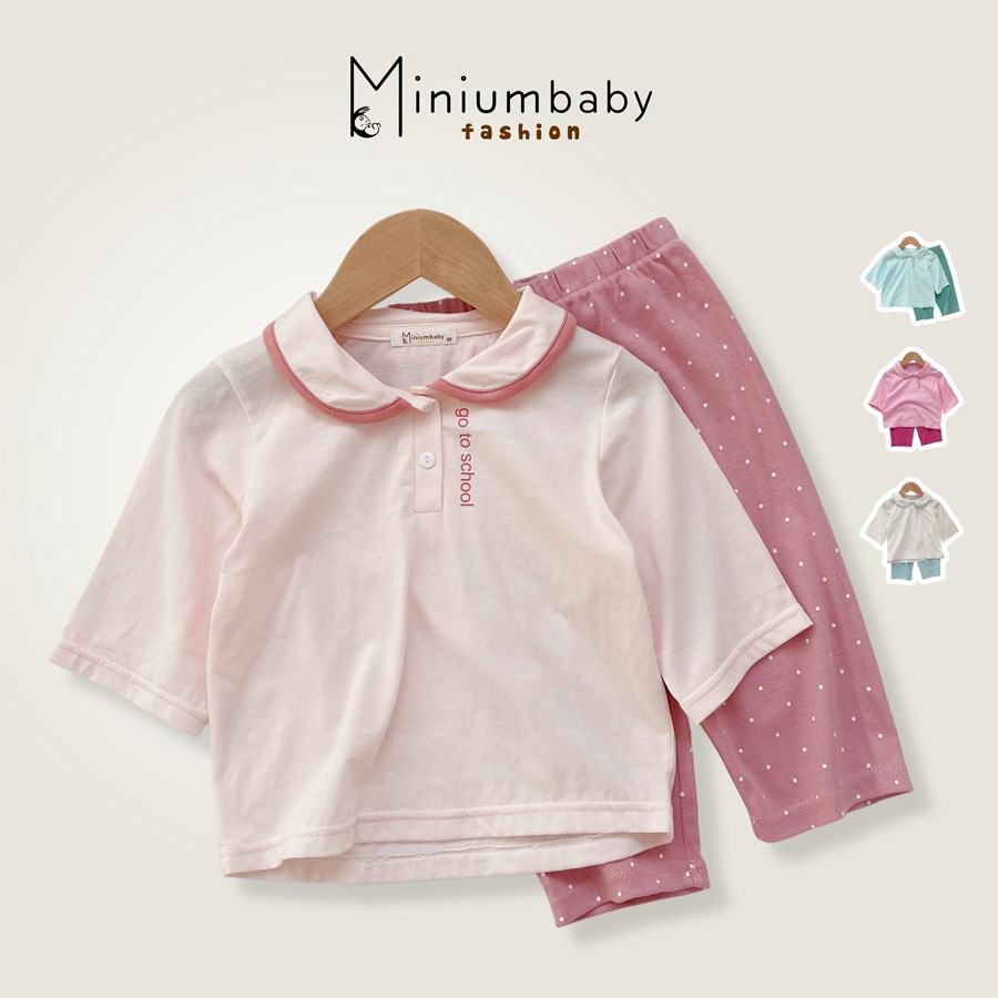 Bộ đồ cộc tay quần lửng cổ sen xuân hè cho bé gái xinh xắn chất liệu 100% cotton, set quần áo trẻ em MiniumBaby-SB1341