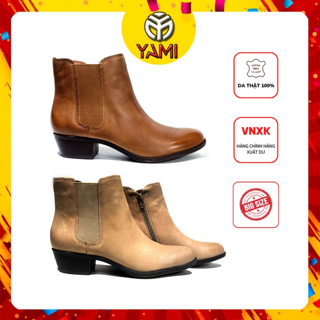 Bốt Nữ Da Thật Big Size, Bốt Nữ Gót 5 Phân Khóa Kéo Màu Nâu - Beige, Boots Nữ VNXK Chính Hãng Xuất Dư