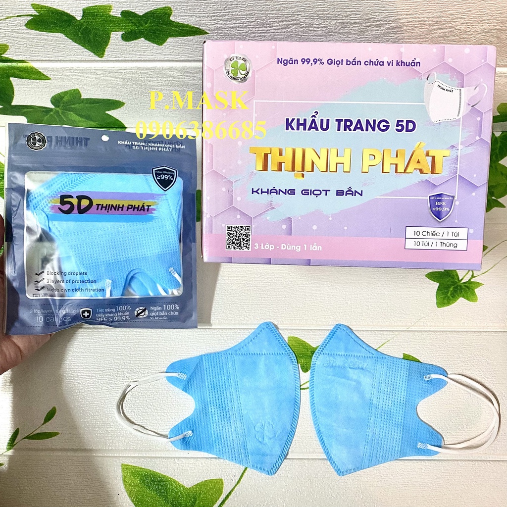 10 TÚI khẩu trang 5D THỊNH PHÁT 3 lớp kháng khuẩn