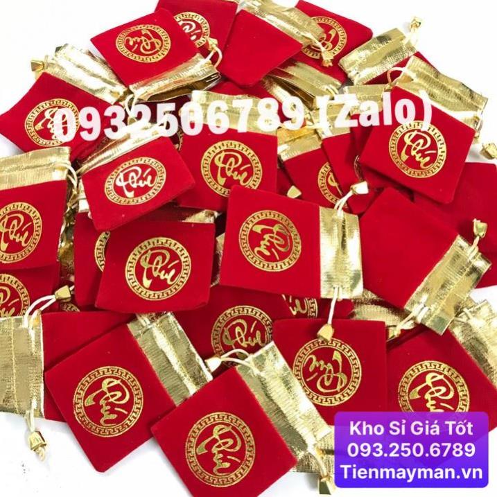 ⭐HÓT⭐ Combo 100 Túi Nhung Chữ LỘC PHÚC rút dây 7 x 9 đựng Xu, Trang Sức, Đồ Phong Thủy