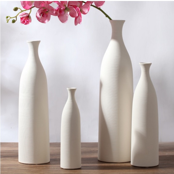 Bình hoa gốm sứ trắng cao phong cách vintage để bàn siêu sang - Phương Bắc A