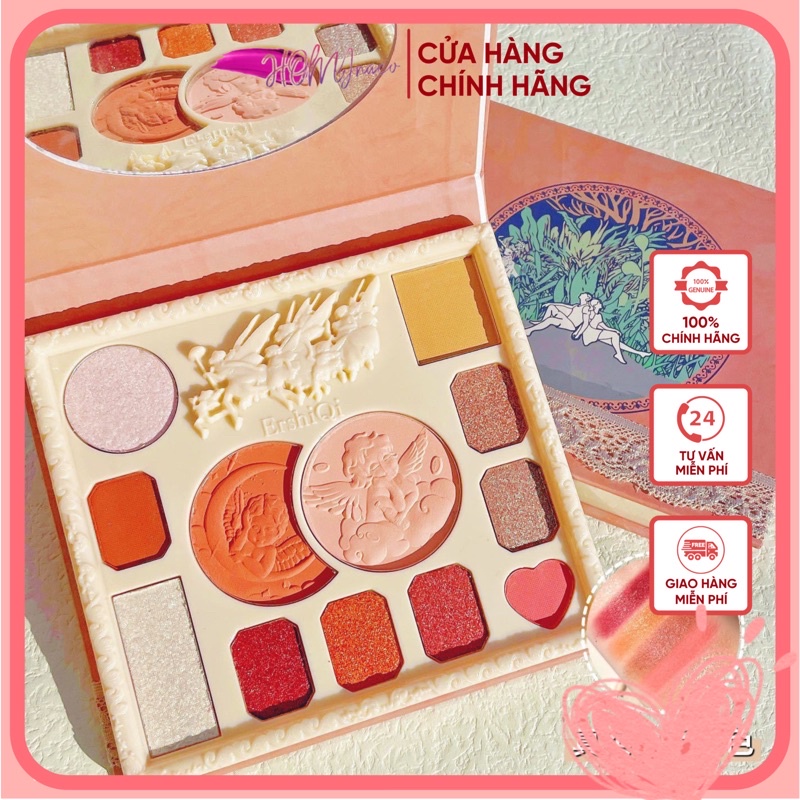 Bảng Phấn mắt 12 màu makeup đa năng ErshiQi 12 ô màu luxury Thiên Thần tone cam tây nhũ lấp lánh (Má hồng + phấn mắt)