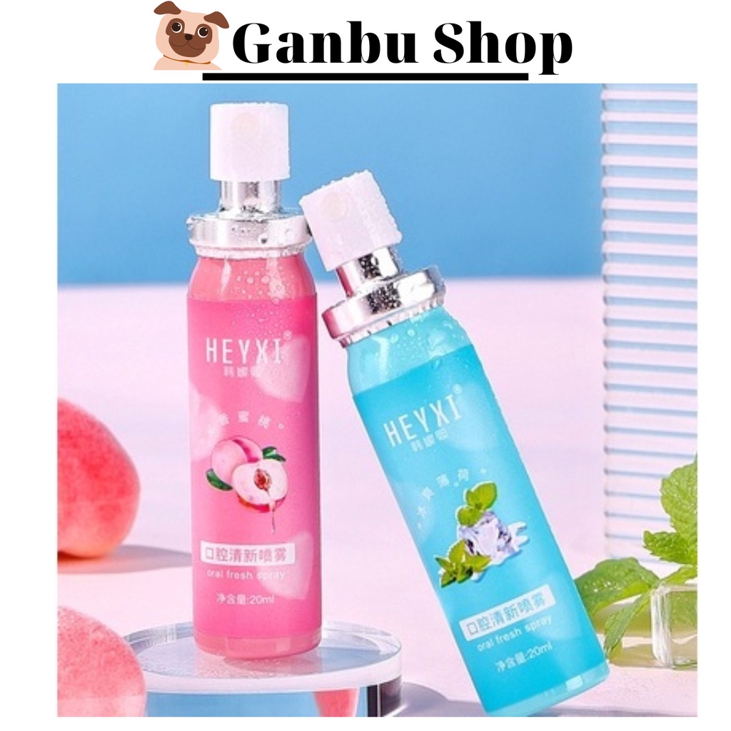 Xịt Thơm Miệng Heyxi 20ml Kháng Khuẩn, Thơm Miệng Hương Đào &amp; Bạc Hà
