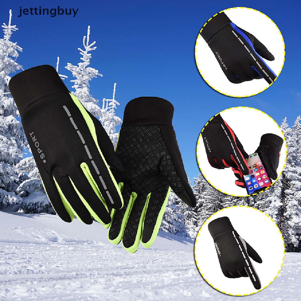 Găng tay JETTING giữ ấm kẻ sọc phản quang chống trượt chống thấm nước dùng được với màn hình cảm ứng