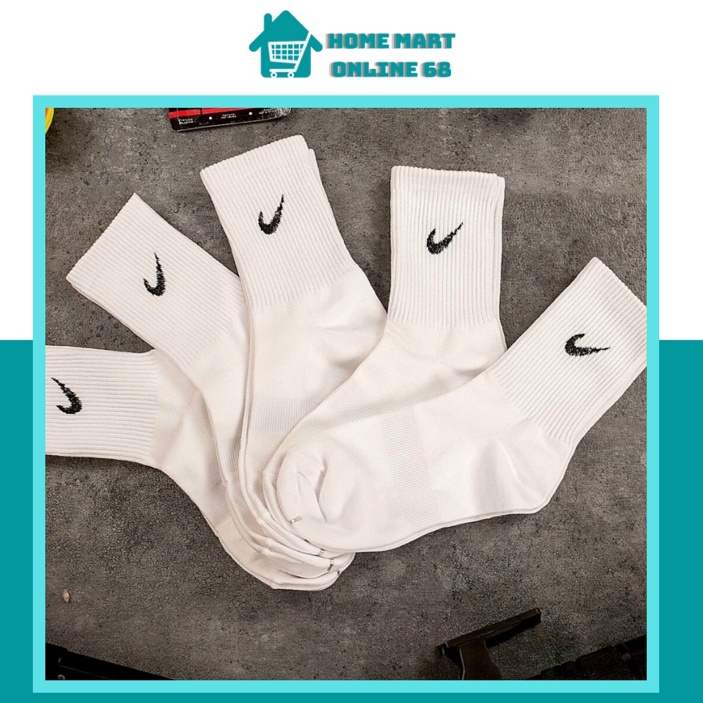 Tất nike trắng cổ cao unisex dệt kim cao cấp hai màu trắng đen, có chống trơn trượt sử dụng trong thể thao