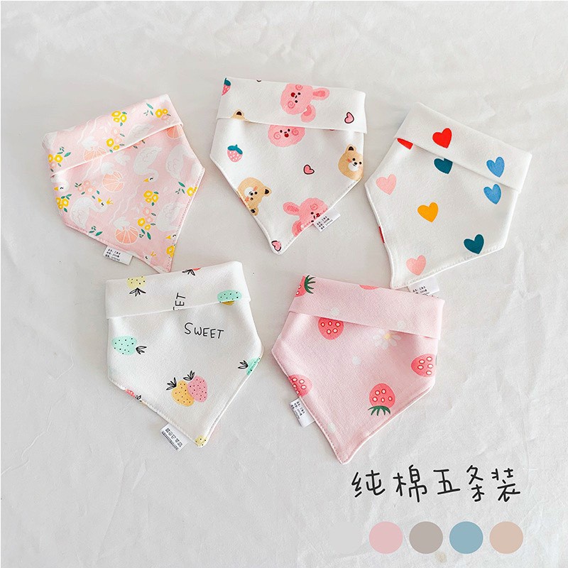 Set 5 khăn yếm tam giác/yếm dãi chống thấm cho bé 100% cotton  cao cấp BABY KING