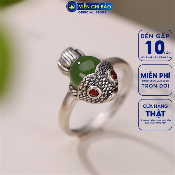 Nhẫn cá gắn đá xanh chất liệu bạc Thái 925 thời trang phụ kiện trang sức nữ Viễn Chí Bảo N000687