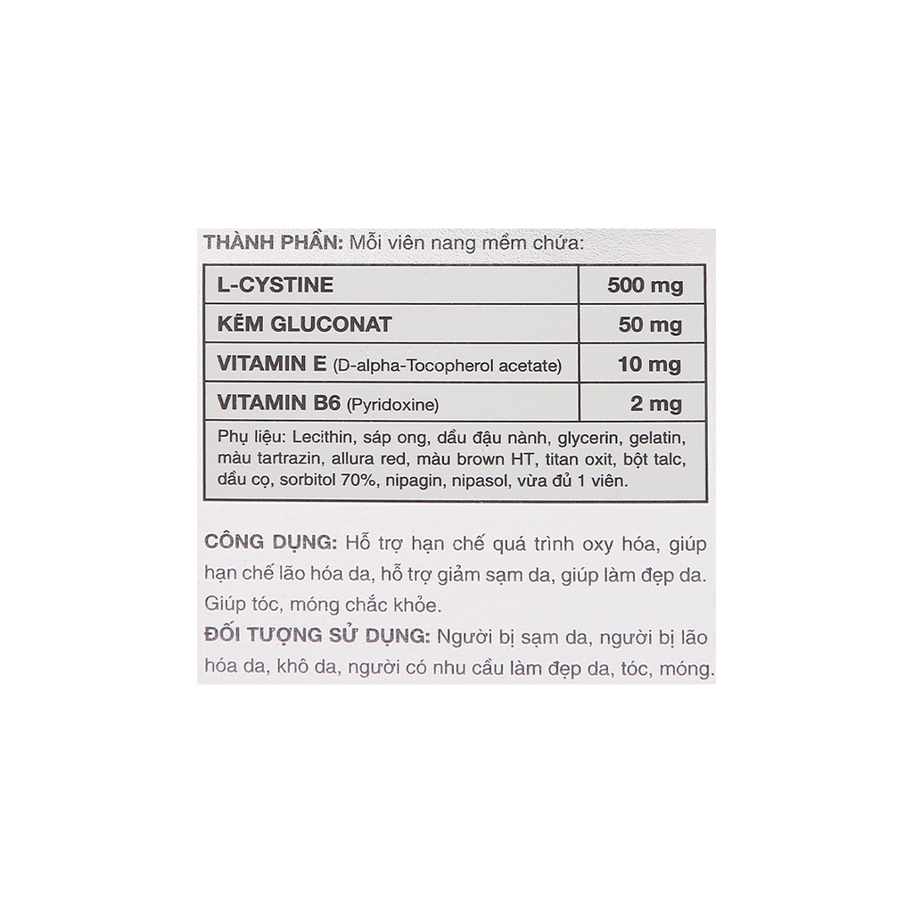 Viên uống L-Cystin B6 giúp đẹp da, tóc, móng chắc khoẻ, giảm lão hoá da, khô da, thâm nám [L cystine, MDP, Mediphar USA]