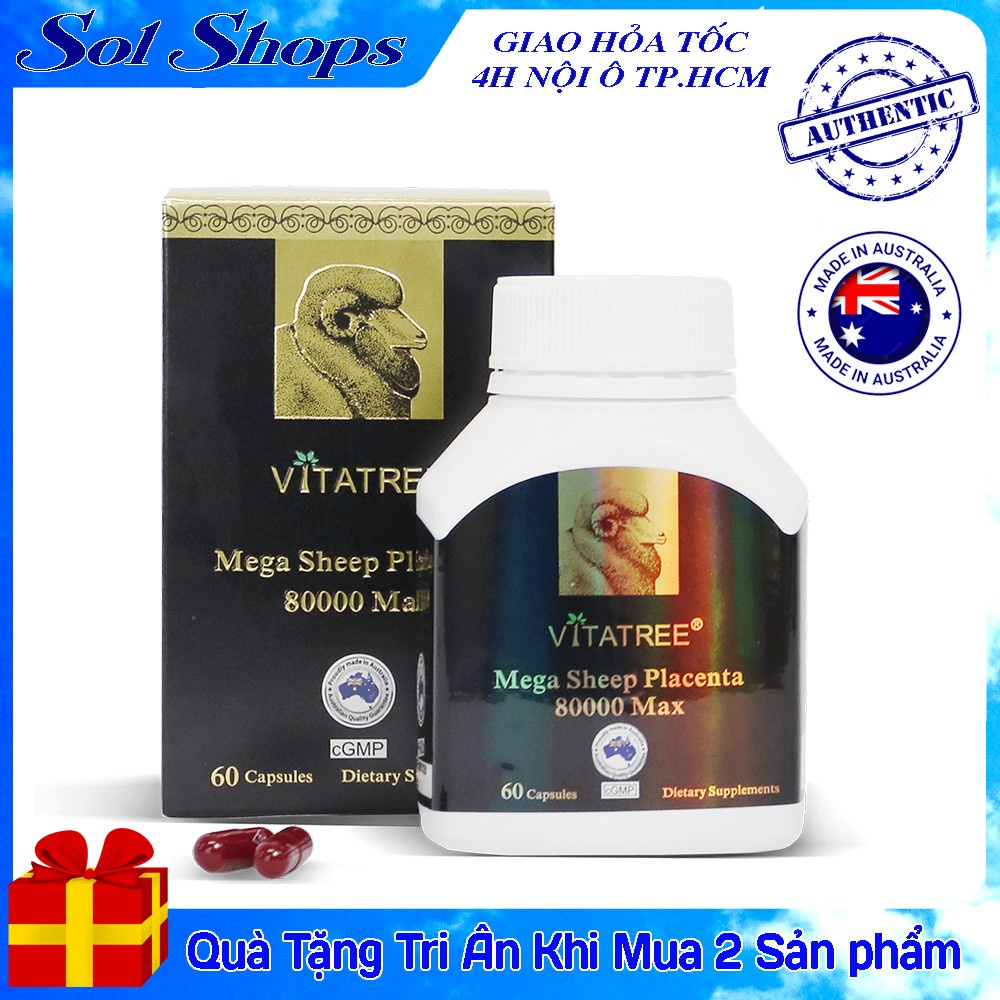Viên uống nhã nám nhau thai cừu Vitatree Maxi Sheep Placenta 80000Max Úc - Hộp 60 viên_Sol Shops