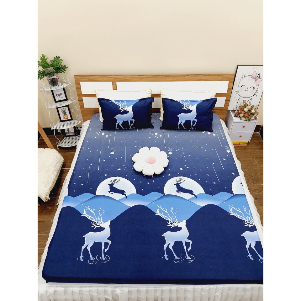 (Thanh lý)  Drap bo chun Cotton poly (có kèm áo gối) được chọn mẫu - Ga gối loại đẹp mẫu Hươu sao