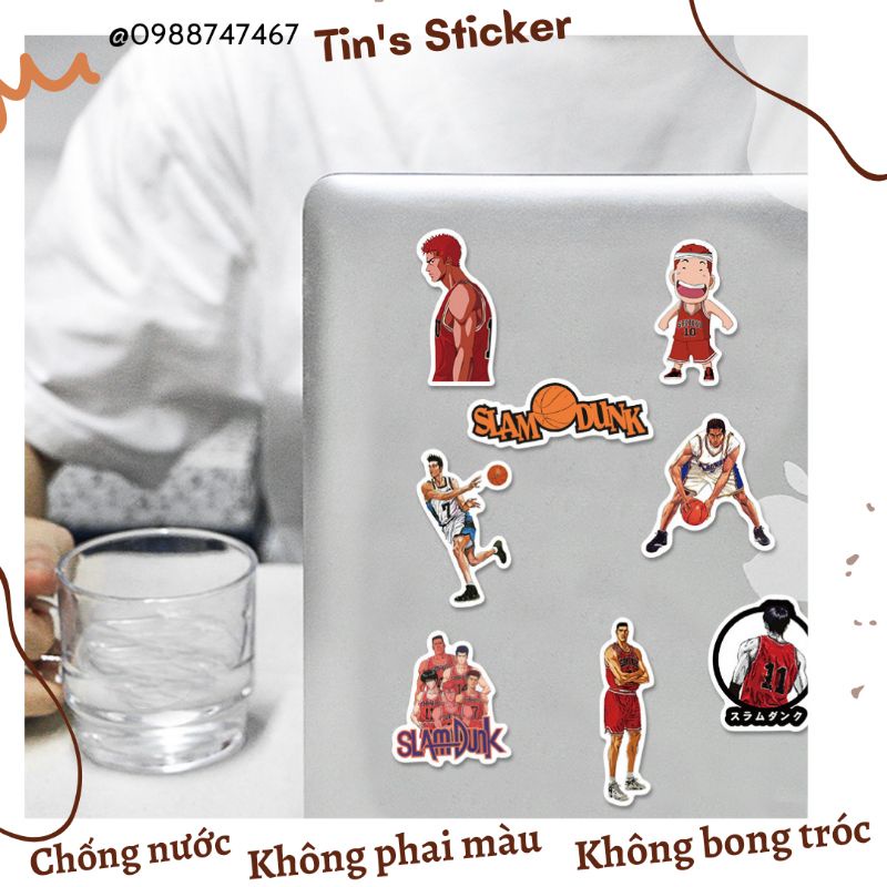 Set combo 50 miếng dán sticker Slam Dunk Thiên tài bóng rổ dán nón mũ bảo hiểm laptop vali sổ sách đàn guitar điện thoại