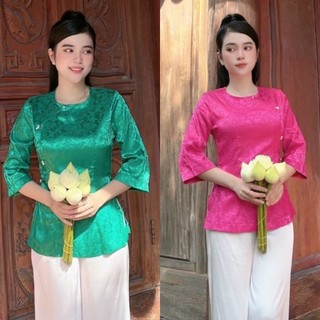 Đồ lam đi chùa # áo lẻ gấm viền ngọc