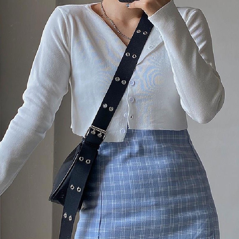 Mischa Túi Đeo Chéo Vai Hình Vuông Cỡ Lớn Hai Hàng Nút Bằng nylon Màu Trơn Thiết Kế Thời Trang Mới Dành Cho Học Sinh