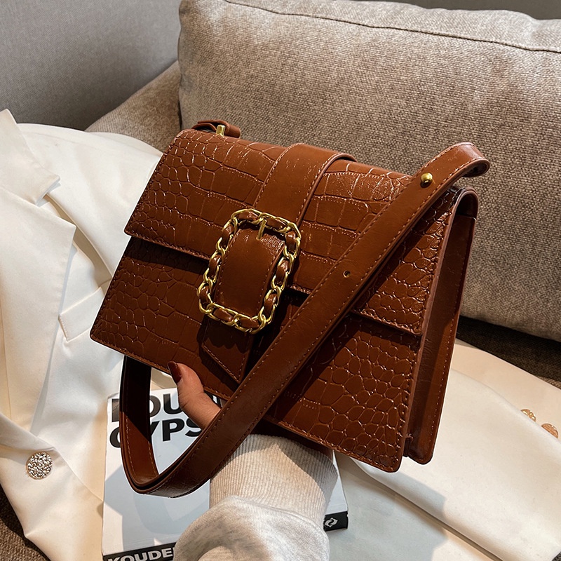 Túi đeo chéo IELGY hình vuông nhỏ vân da cá sấu phong cách retro thời trang cho nữ