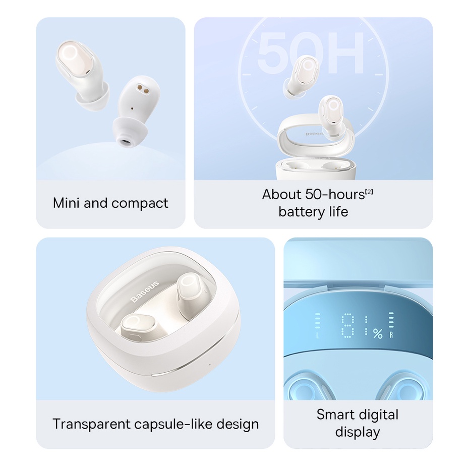 Tai Nghe Không Dây Bluetooth 5.3 Baseus WM02 + Sạc Nhanh Trong Vòng 50 Giờ