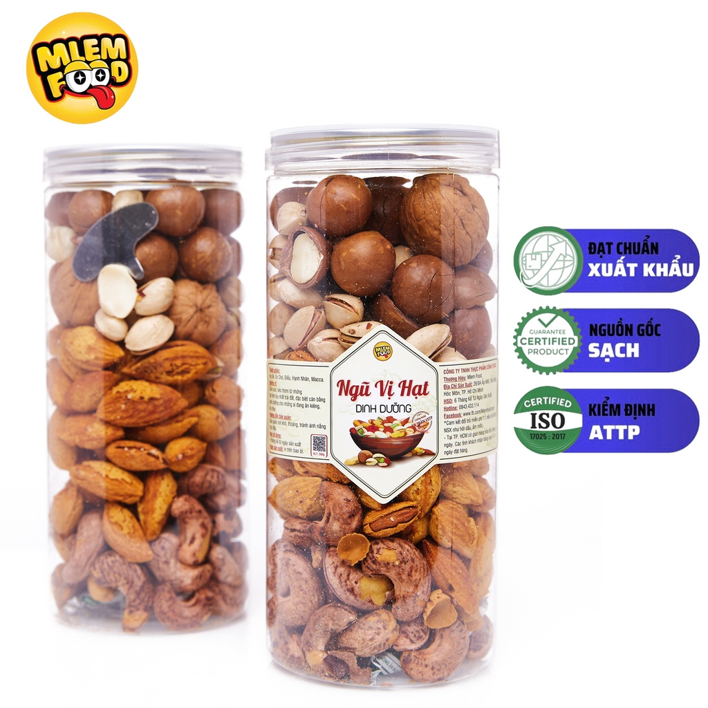 Ngũ vị hạt dinh dưỡng( hạt dẻ, óc chó,điều,hạnh nhân,macca) hộp 500g thơm ngon thương hiệu Mlem Food.