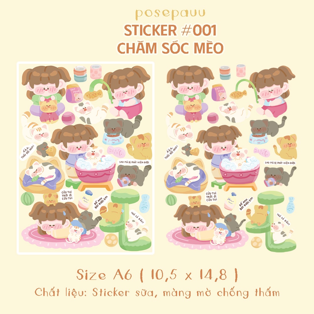 sticker tự thiết kế | chủ đề chăm sóc mèo | m001