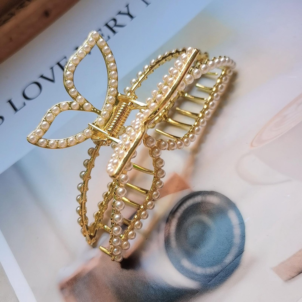 Kẹp Tóc Hình Bướm Bằng Kim Loại Đính Ngọc Trai Thời Trang Thanh Lịch Cho Nữ J5Z3