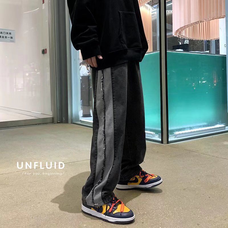 Quần Jean Ống Rộng Màu Sắc Tương Phản Phong Cách Hong Kong Thời Trang Xuân Hè Cho Nam