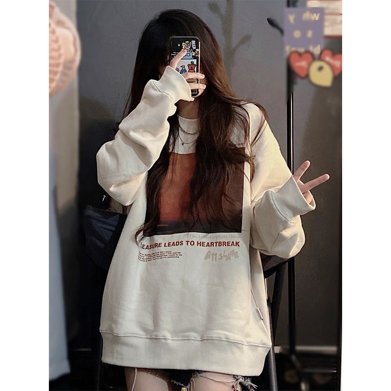 Porozi  Áo nỉ Áo len tay dài cổ tròn màu sắc đơn giản cho nữ