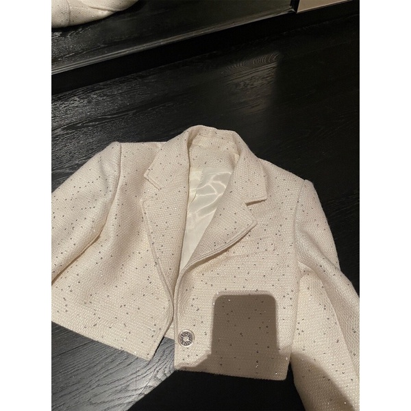 SET Áo Dạ Tweed Croptop Kết Hợp Áo Bralette Ren Chân Váy Voan Tầng