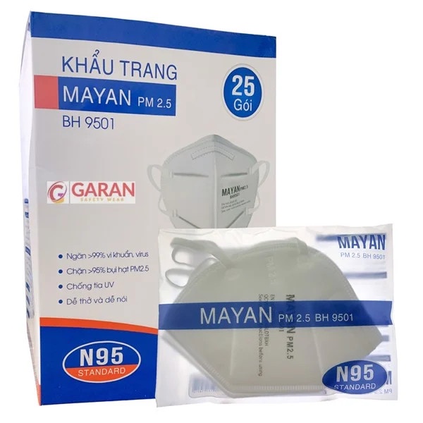 KHẨU TRANG MAYAN PM2.5 BH9501 NGĂN VI KHUẨN 99%, LỌC BỤI 95% ( COMBO 1 GÓI 2 CÁI)