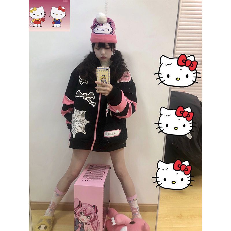 Bf &quot;Áo Khoác Cardigan Có Khóa Kéo Dáng Rộng Phong Cách Harajuku Retro Vui Nhộn Hợp Thời Trang Cho Nữ