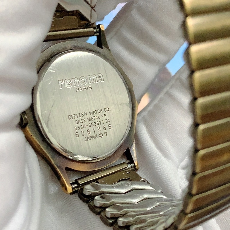 Đồng hồ si nữ hiệu Renoma - thương hiệu Pháp, màu đồng cổ, dây chun nguyên bản