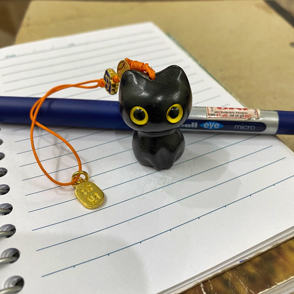 Dây đeo mèo gỗ mun, quà tặng, đeo giỏ xách, làm móc khoá dễ thương.